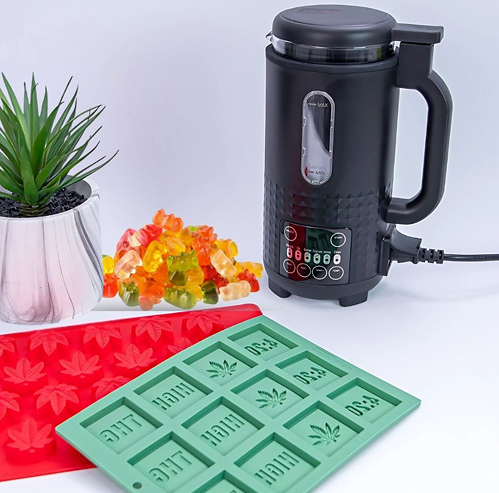 herbal infuser with digital display, green silicone 420 candy mold, red leaf candy mold a
